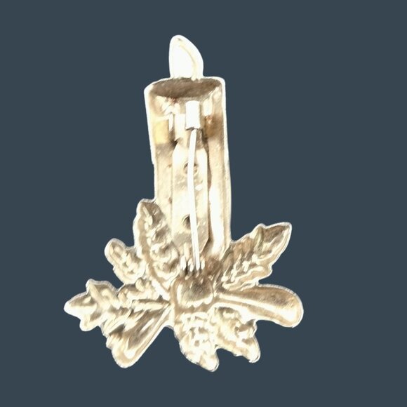 Christmas Candle Pin Brooch Vintage Holiday Jewelry Pine Bow Ribbon Metal Enamel - Picture 4 of 4